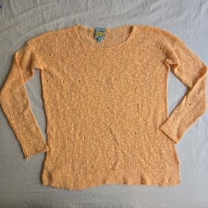 C&C California Peach Orange Distressed Lightweight Sweater Cotton Linen Blend
